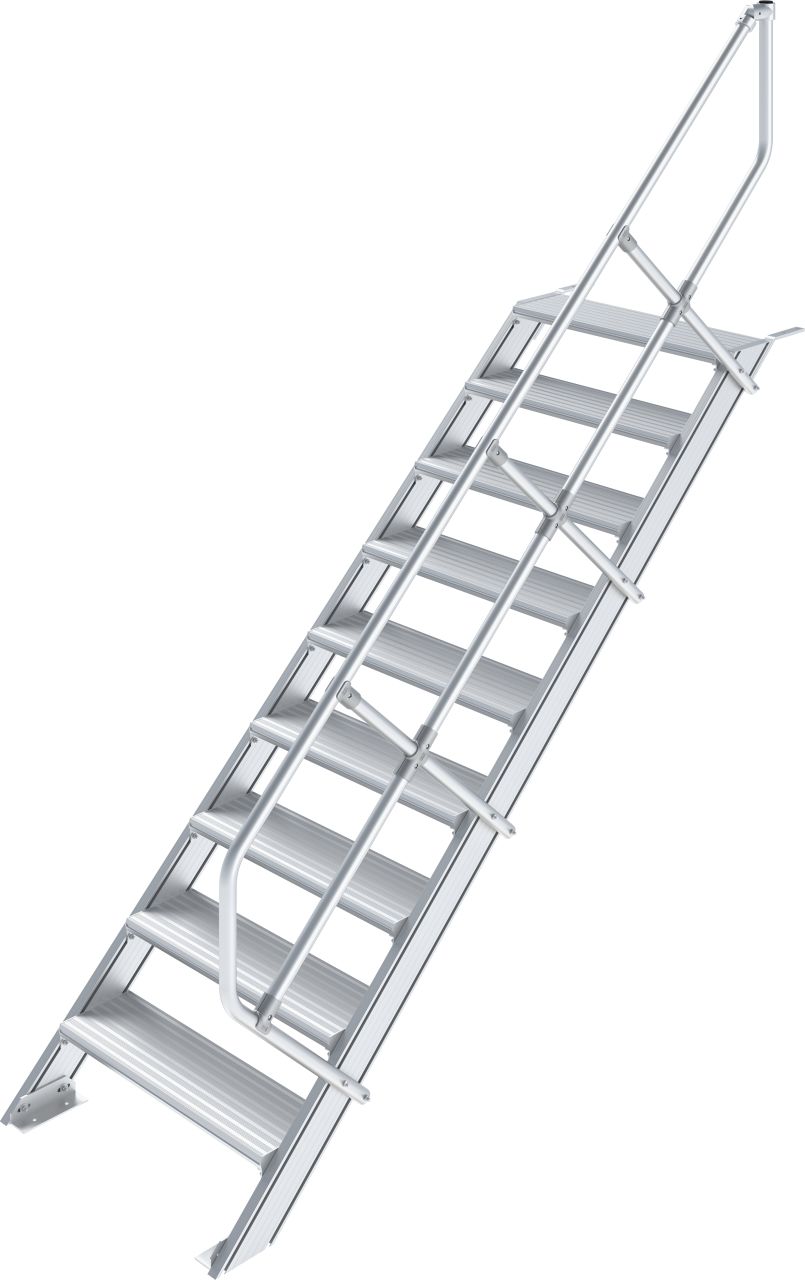 STABILO Könnyűfém lépcső 45°, lépcsőfokok szélessége 600 mm, 1×9 lépcsőfok