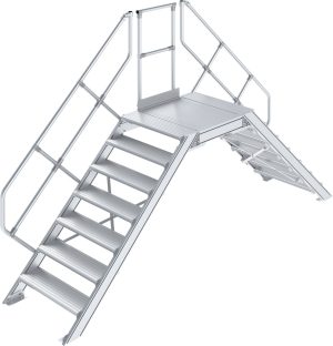 Könnyűfém áthidaló, 45° dőlésszög, bordázott alumínium, lépcsőfokok szélessége 1000 mm, 2×7