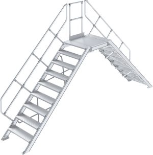 Könnyűfém áthidaló, 45° dőlésszög, bordázott alumínium, lépcsőfokok szélessége 600 mm, 2×9