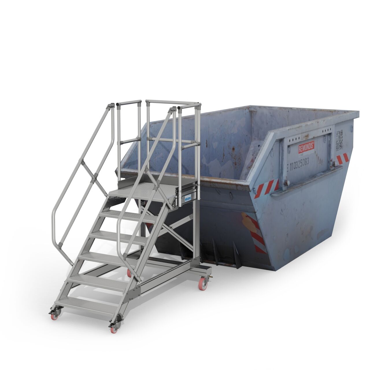 Könnyűfém gurítható dobogós lépcső, 45°, lépcsőfokok szélessége 600 mm, 1×6 lépcsőfok - Image 2