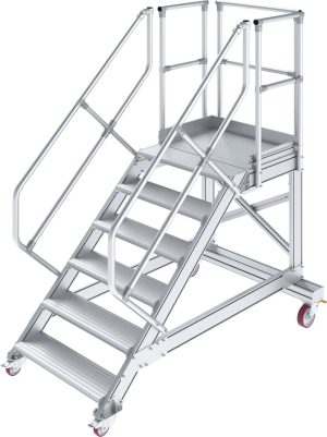 Könnyűfém gurítható dobogós lépcső, 45°, lépcsőfokok szélessége 1000 mm, 1×6 lépcsőfok