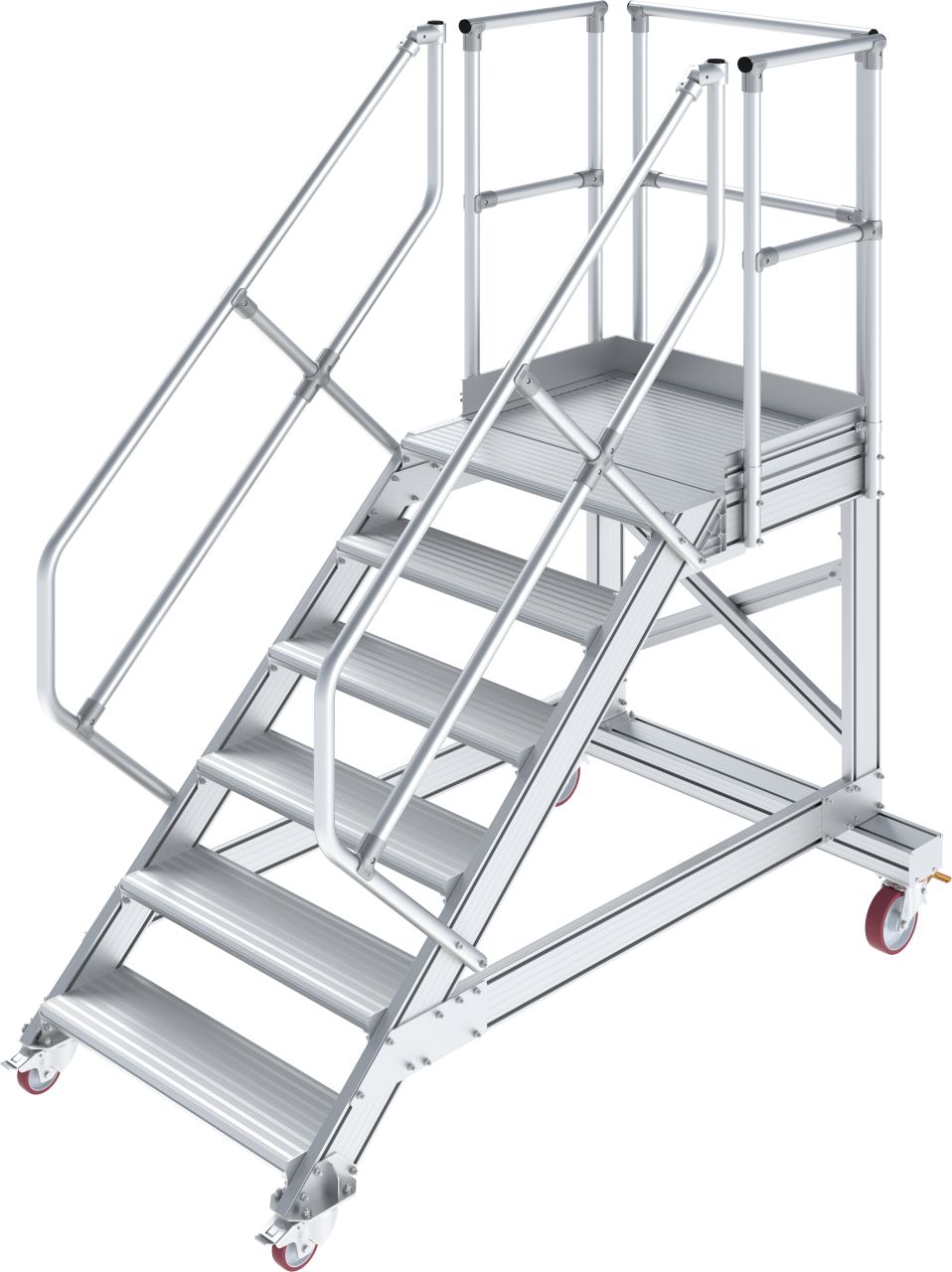 Könnyűfém gurítható dobogós lépcső, 45°, lépcsőfokok szélessége 600 mm, 1×6 lépcsőfok