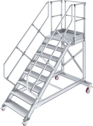 Könnyűfém gurítható dobogós lépcső, 45°, lépcsőfokok szélessége 1000 mm, 1×8 lépcsőfok